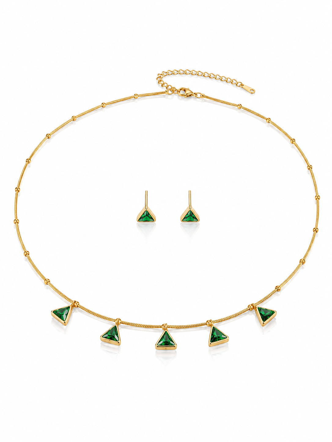 Emerald Prism Necklace & Stud Earrings Set