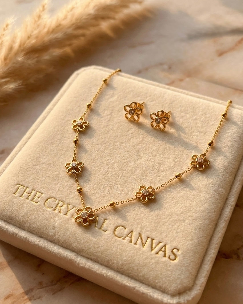 Golden Blossom Crystal Necklace Set