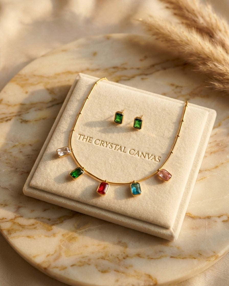 Celeste Multicolor Gemstone Necklace & Stud Earrings Set