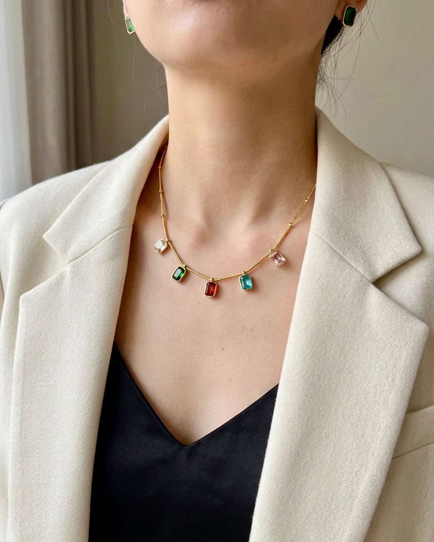 Celeste Multicolor Gemstone Necklace & Stud Earrings Set