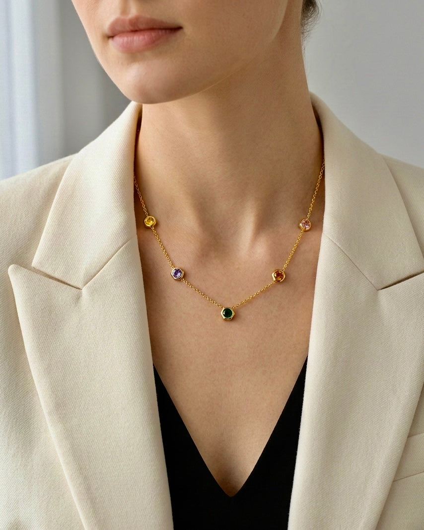 Aurora Hexa Gemstone Gold Necklace