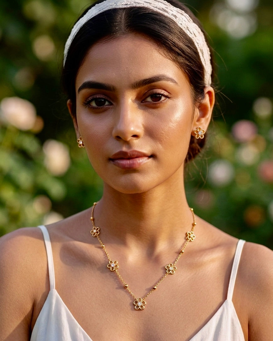 Golden Blossom Crystal Necklace Set