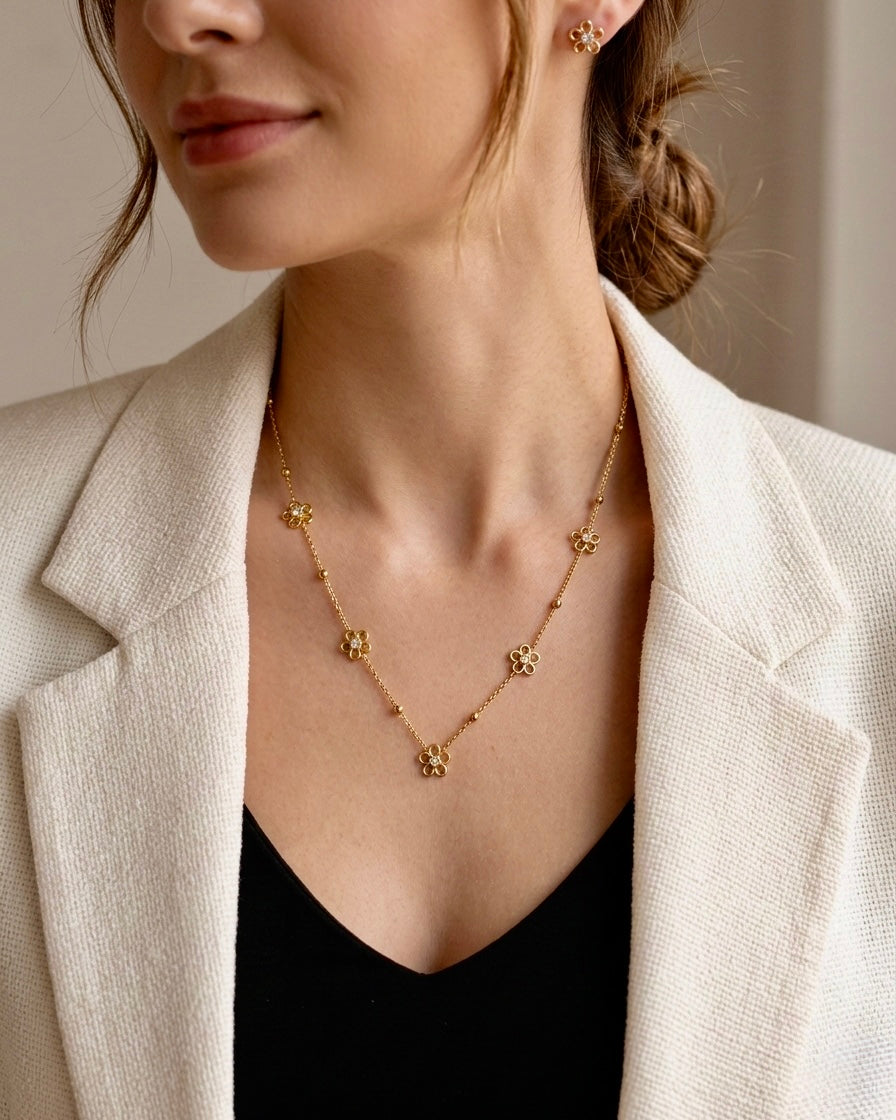 Golden Blossom Crystal Necklace Set