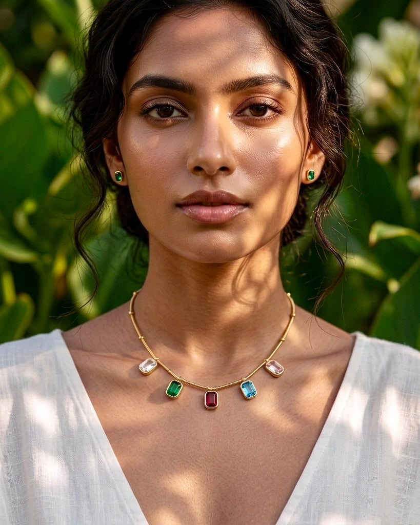 Celeste Multicolor Gemstone Necklace & Stud Earrings Set