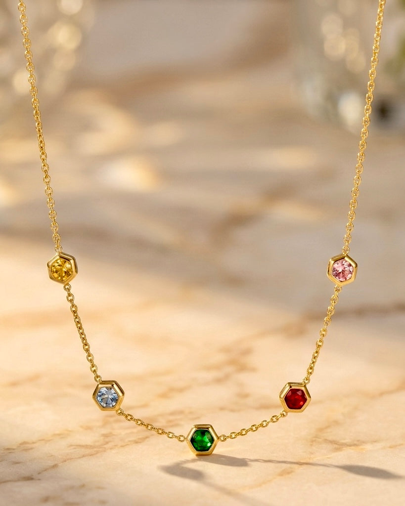 Aurora Hexa Gemstone Gold Necklace