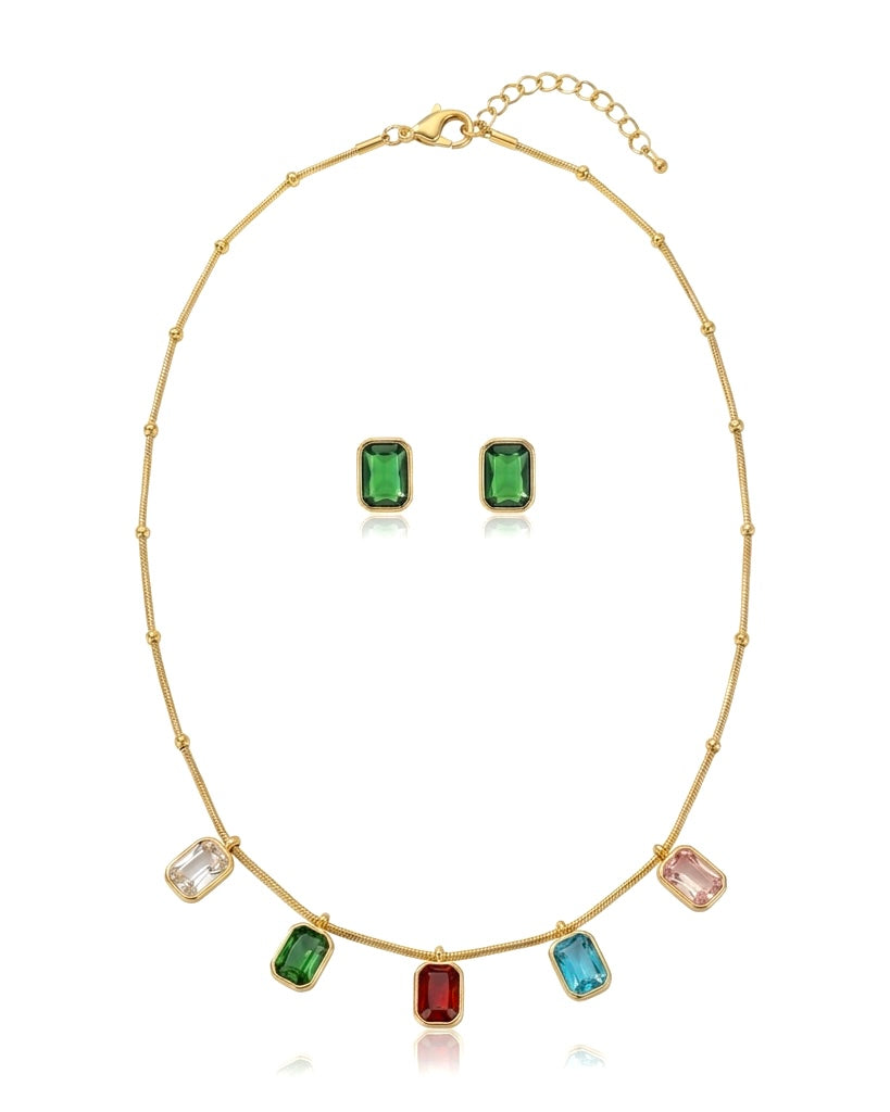 Celeste Multicolor Gemstone Necklace & Stud Earrings Set