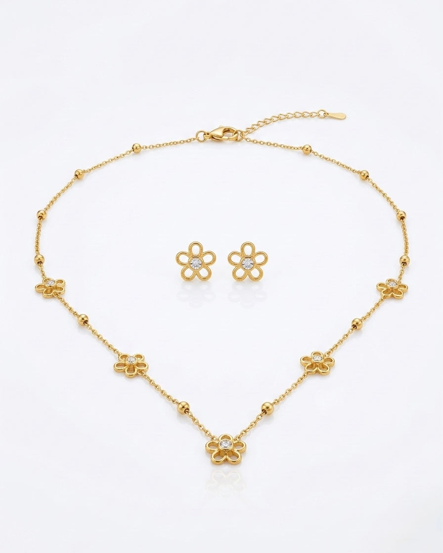 Golden Blossom Crystal Necklace Set