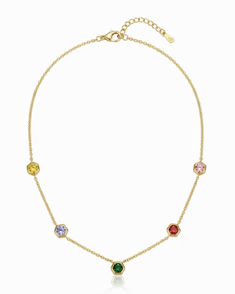 Aurora Hexa Gemstone Gold Necklace