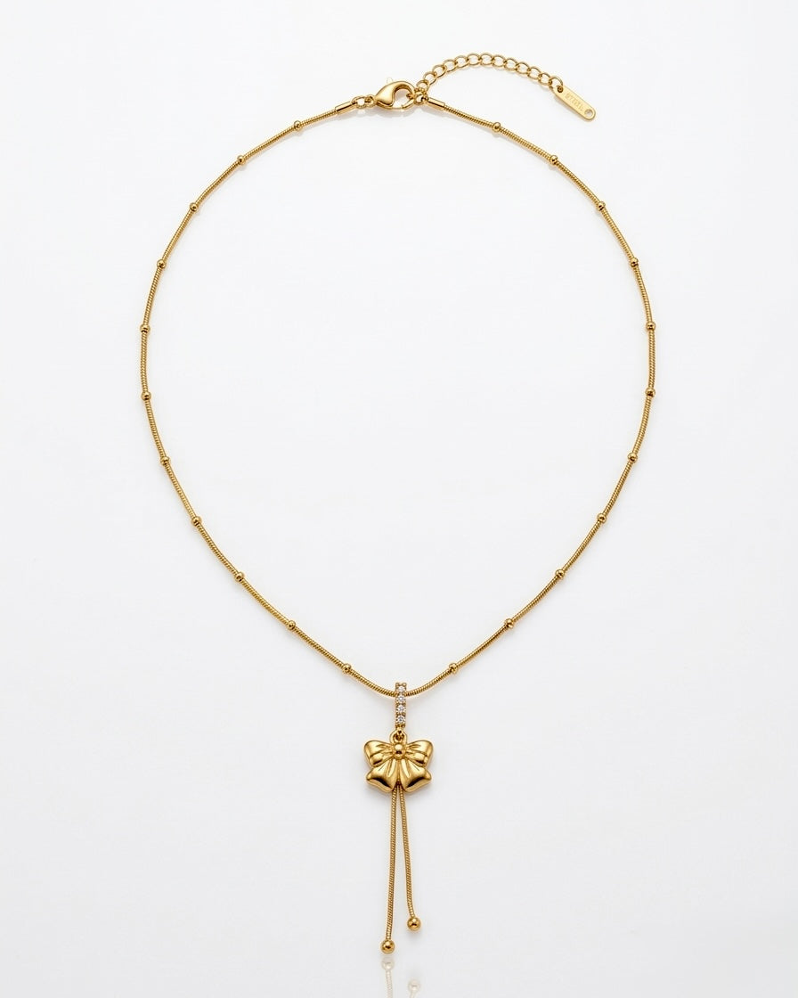 Golden Bow Charm Pendant Necklace