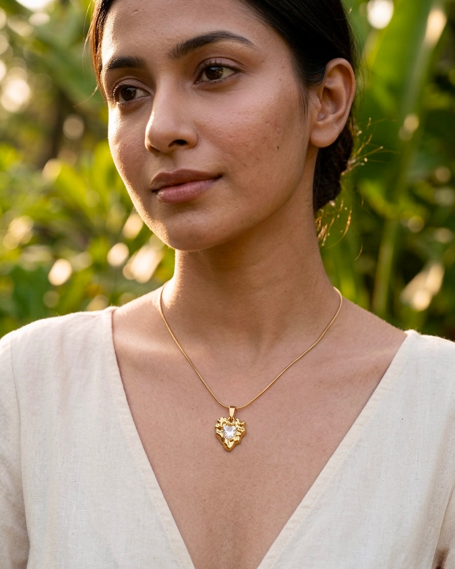 Luna Heart Crystal Gold Pendant Necklace