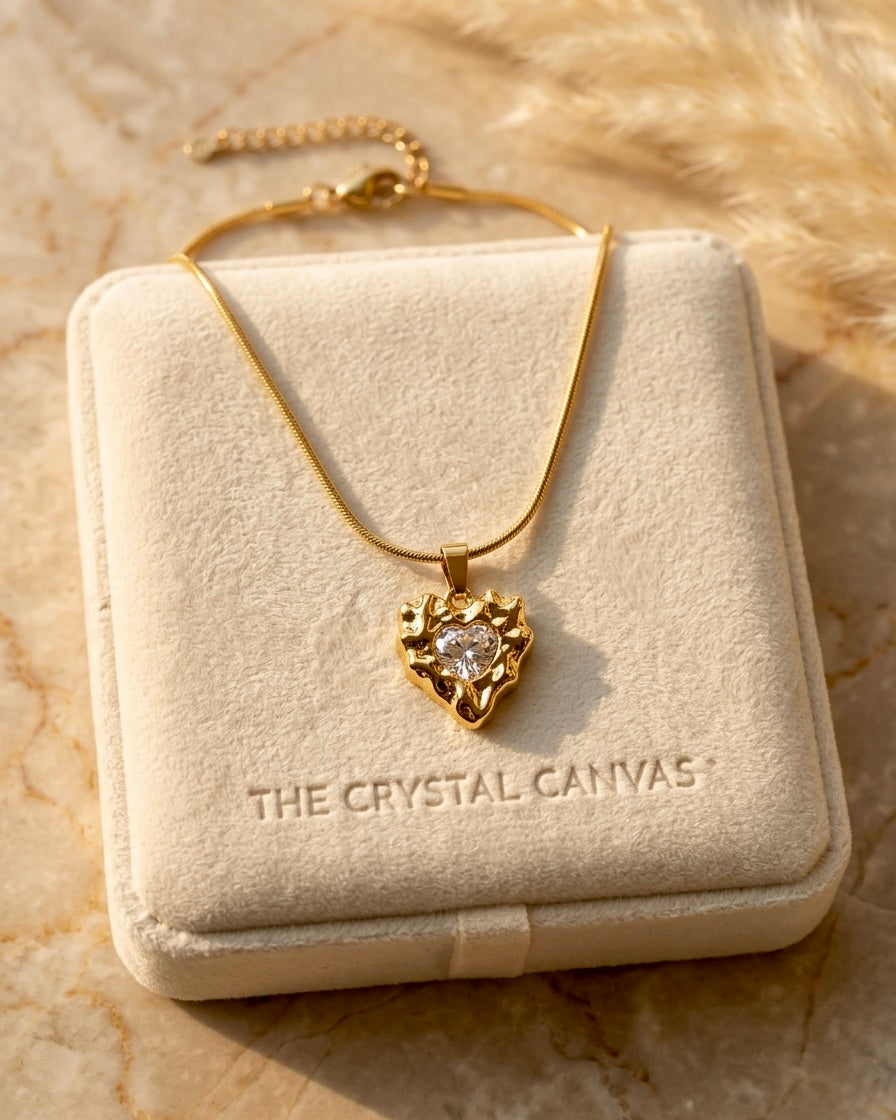 Luna Heart Crystal Gold Pendant Necklace