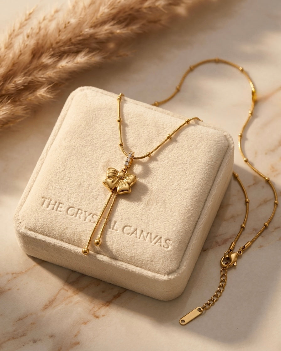 Golden Bow Charm Pendant Necklace