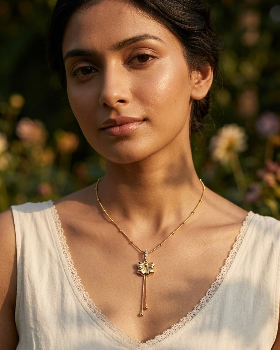 Golden Bow Charm Pendant Necklace