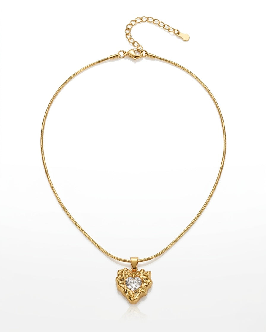 Luna Heart Crystal Gold Pendant Necklace