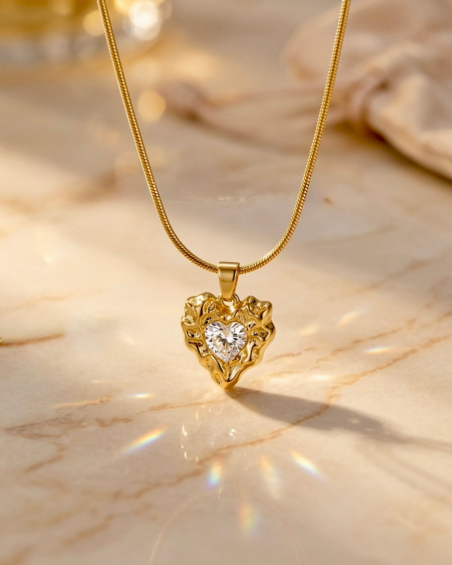 Luna Heart Crystal Gold Pendant Necklace