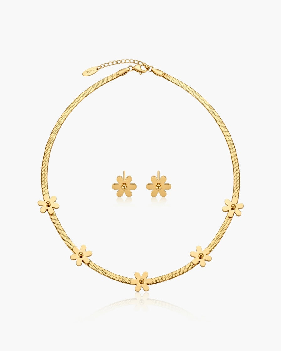 Golden Daisy Necklace & Stud Set