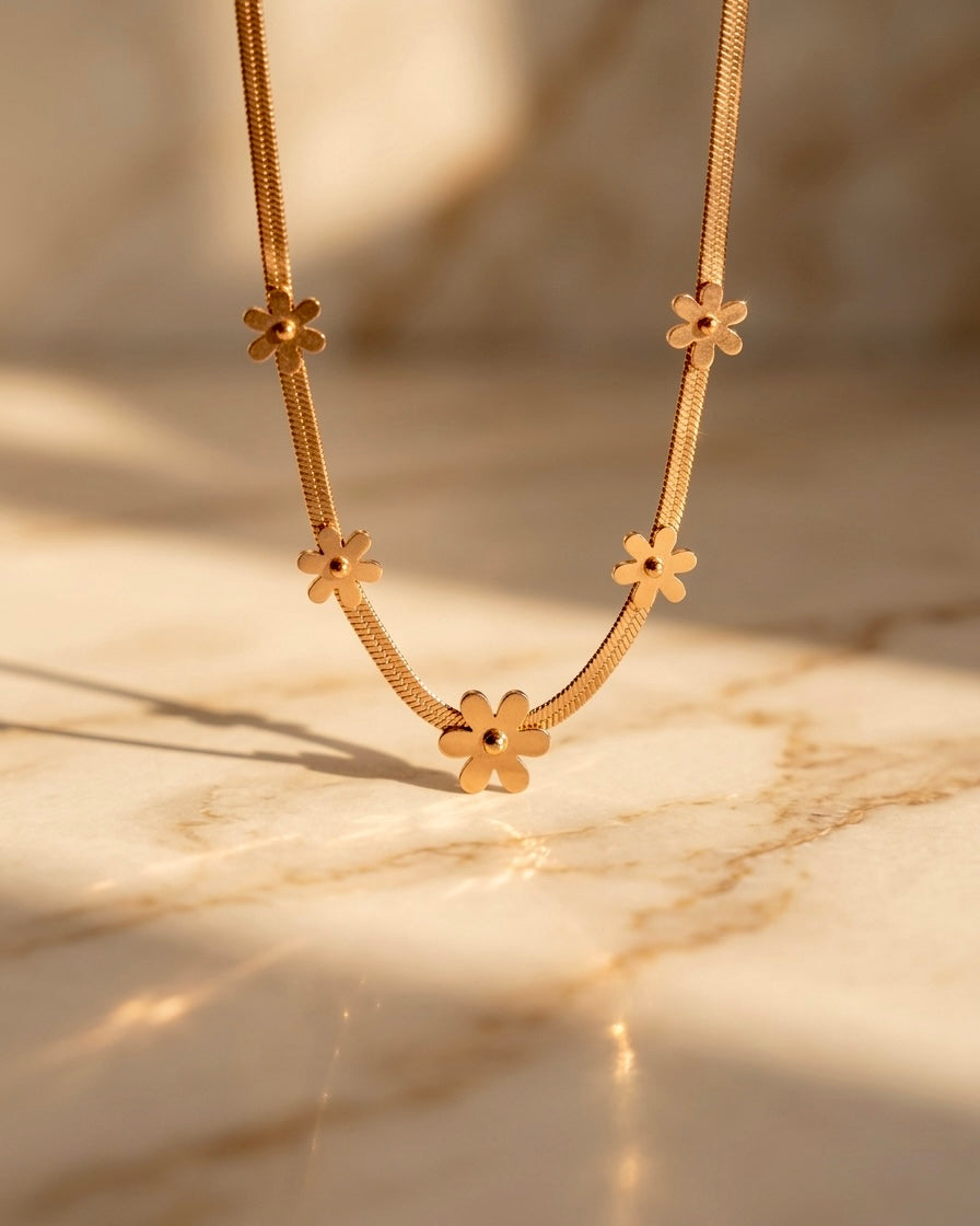 Golden Daisy Necklace & Stud Set