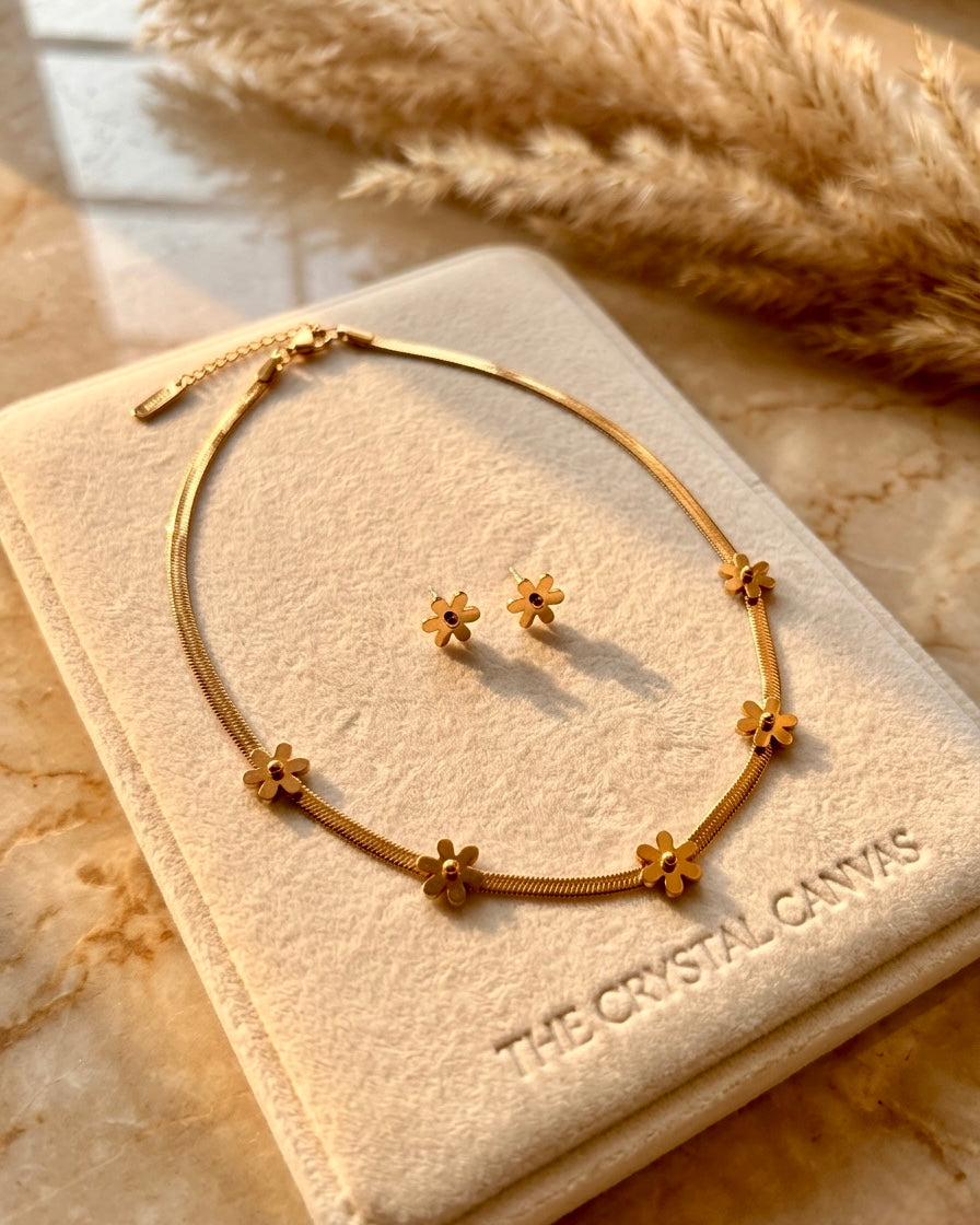 Golden Daisy Necklace & Stud Set