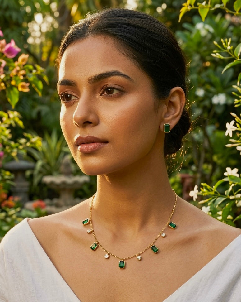 Emerald Grace Necklace & Stud Set