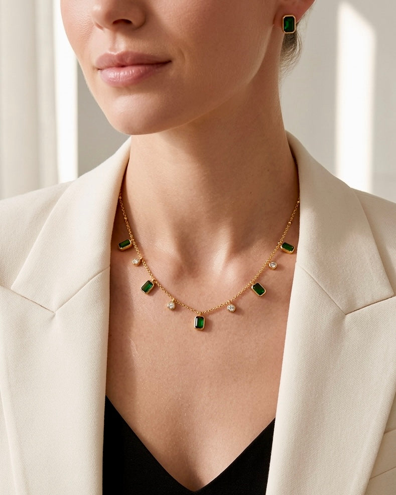 Emerald Grace Necklace & Stud Set