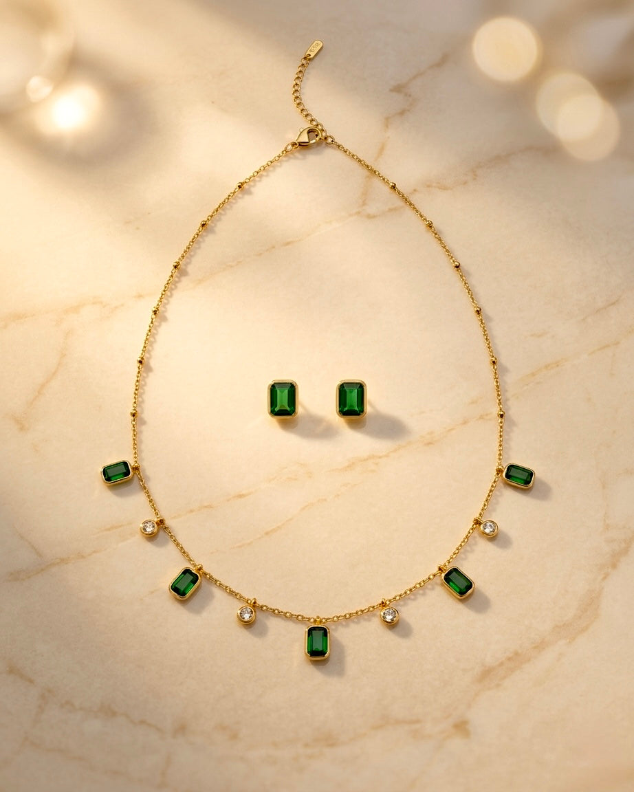 Emerald Grace Necklace & Stud Set