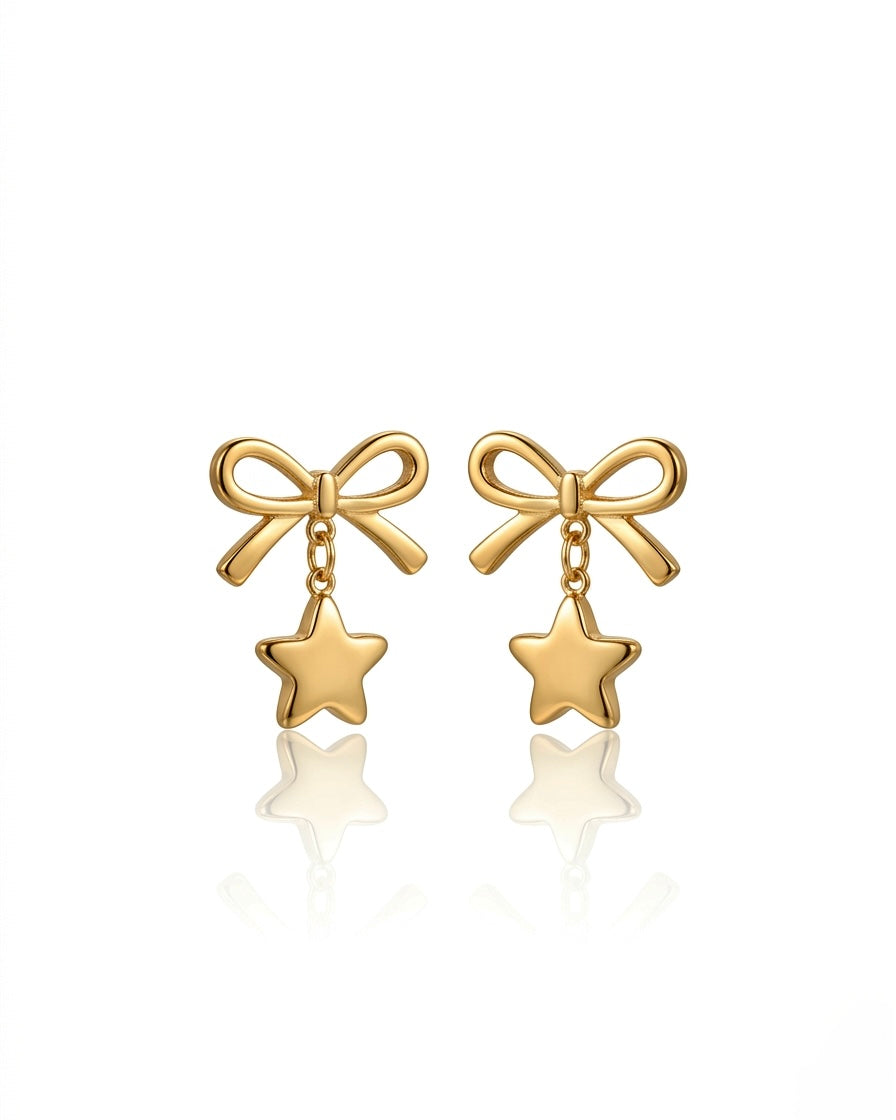 Golden Bow Star Drop Earrings