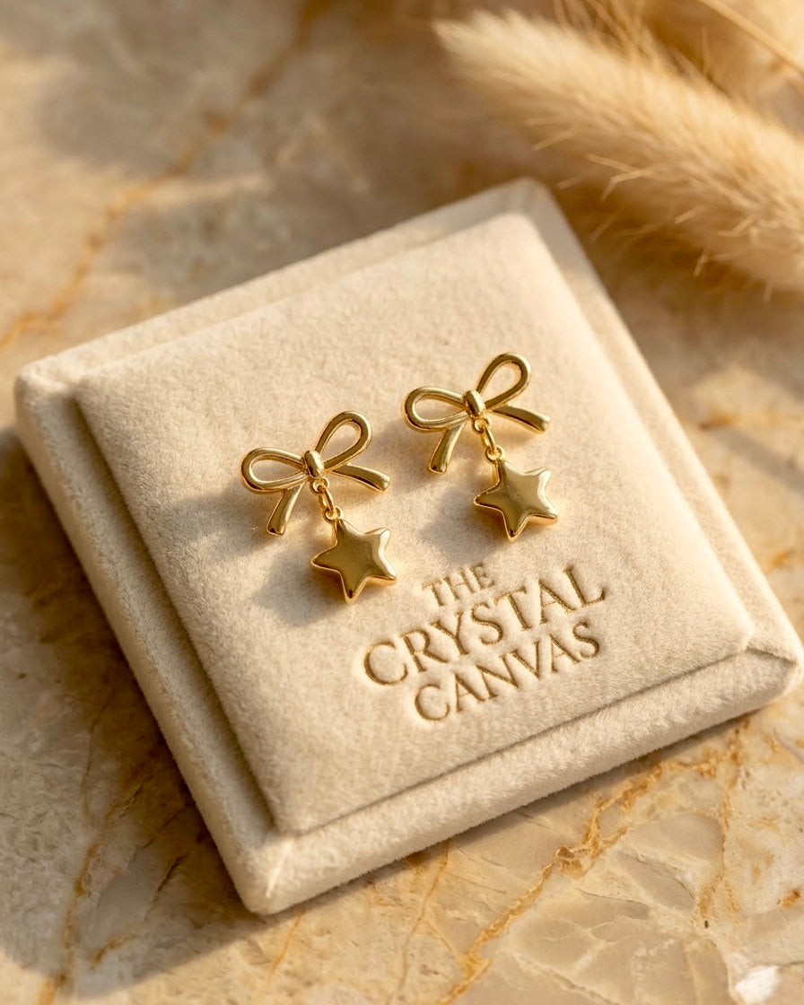 Golden Bow Star Drop Earrings