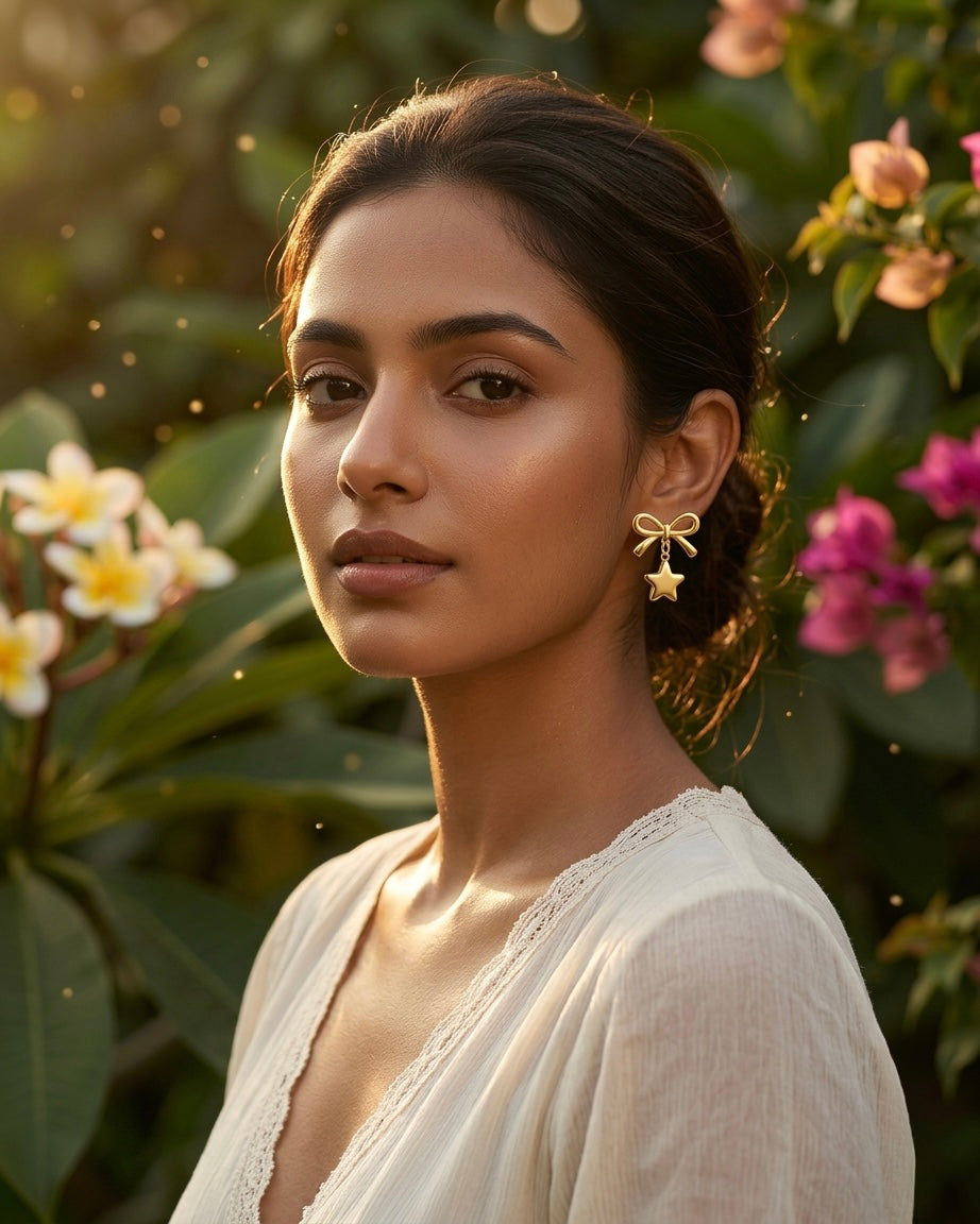 Golden Bow Star Drop Earrings