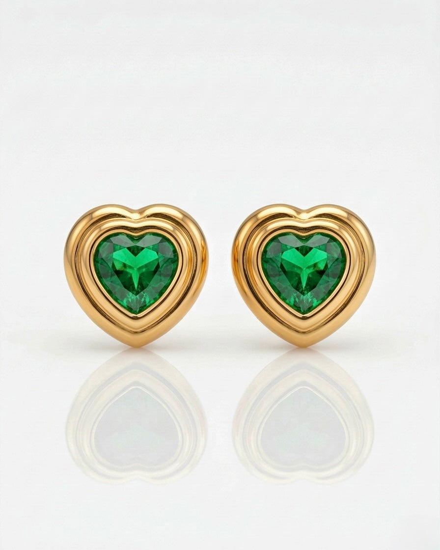 Verdant Heart Crystal Stud Earrings