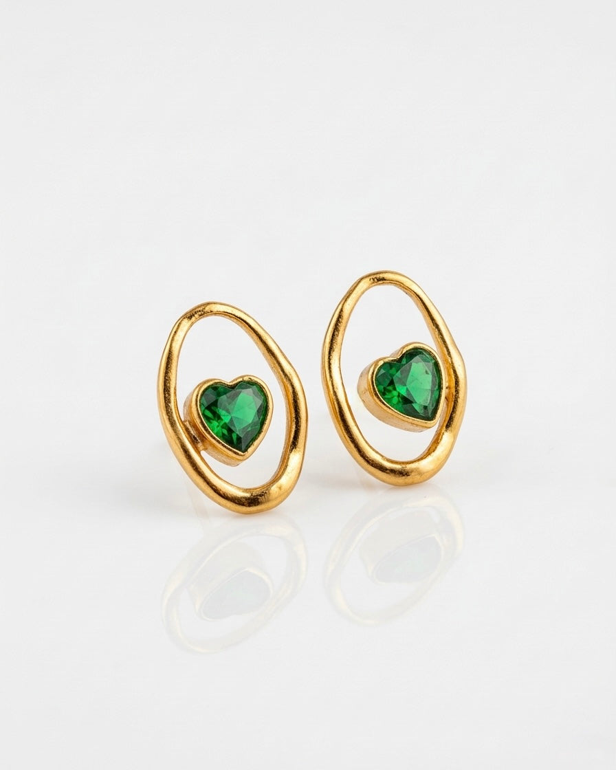 Emerald Heart Halo Stud Earrings