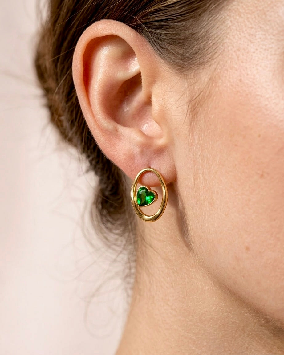 Emerald Heart Halo Stud Earrings