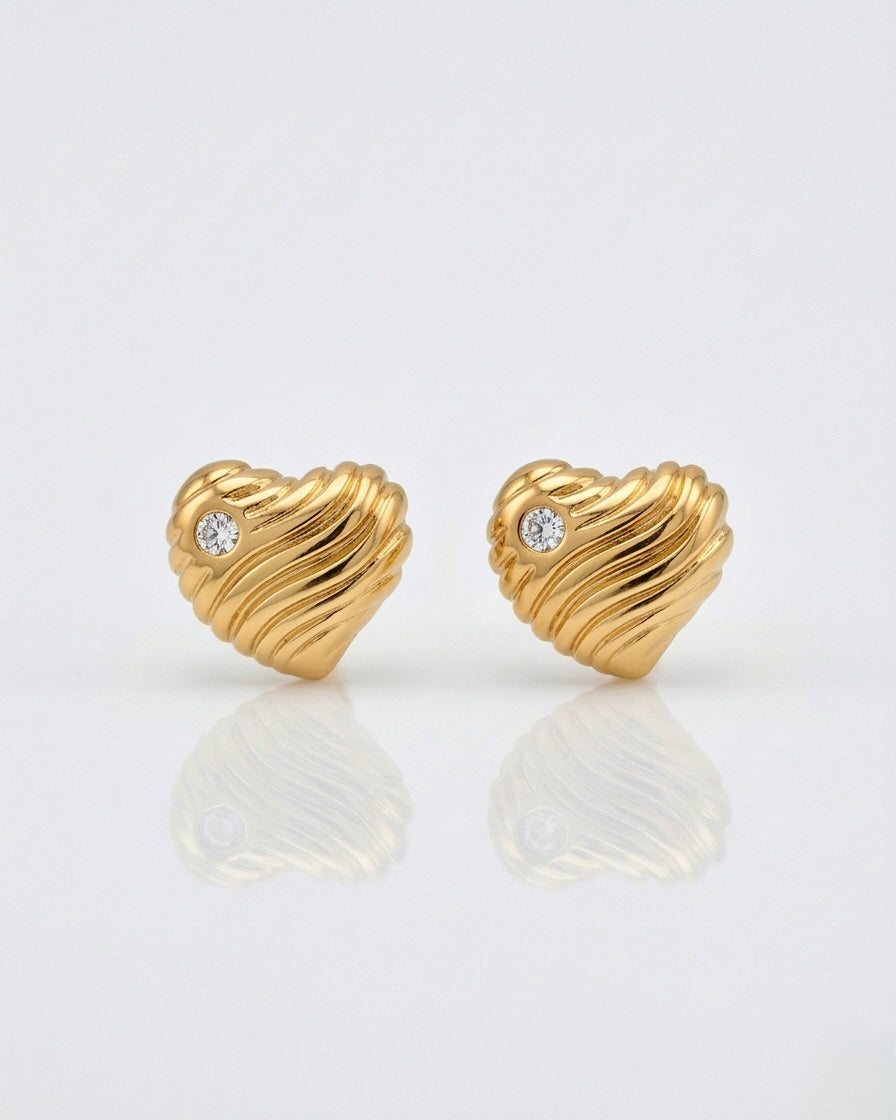 Luxe Ripple Heart Stud Earrings