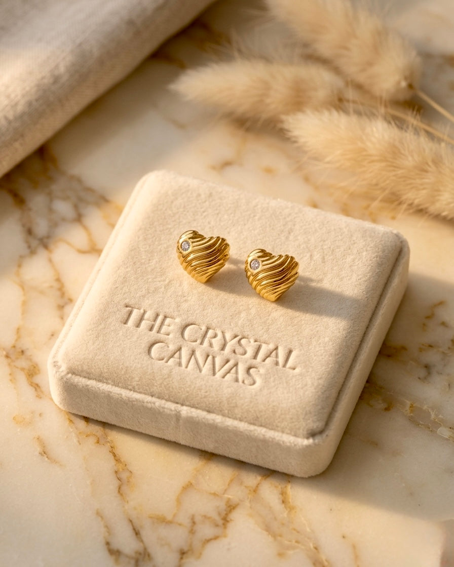 Luxe Ripple Heart Stud Earrings