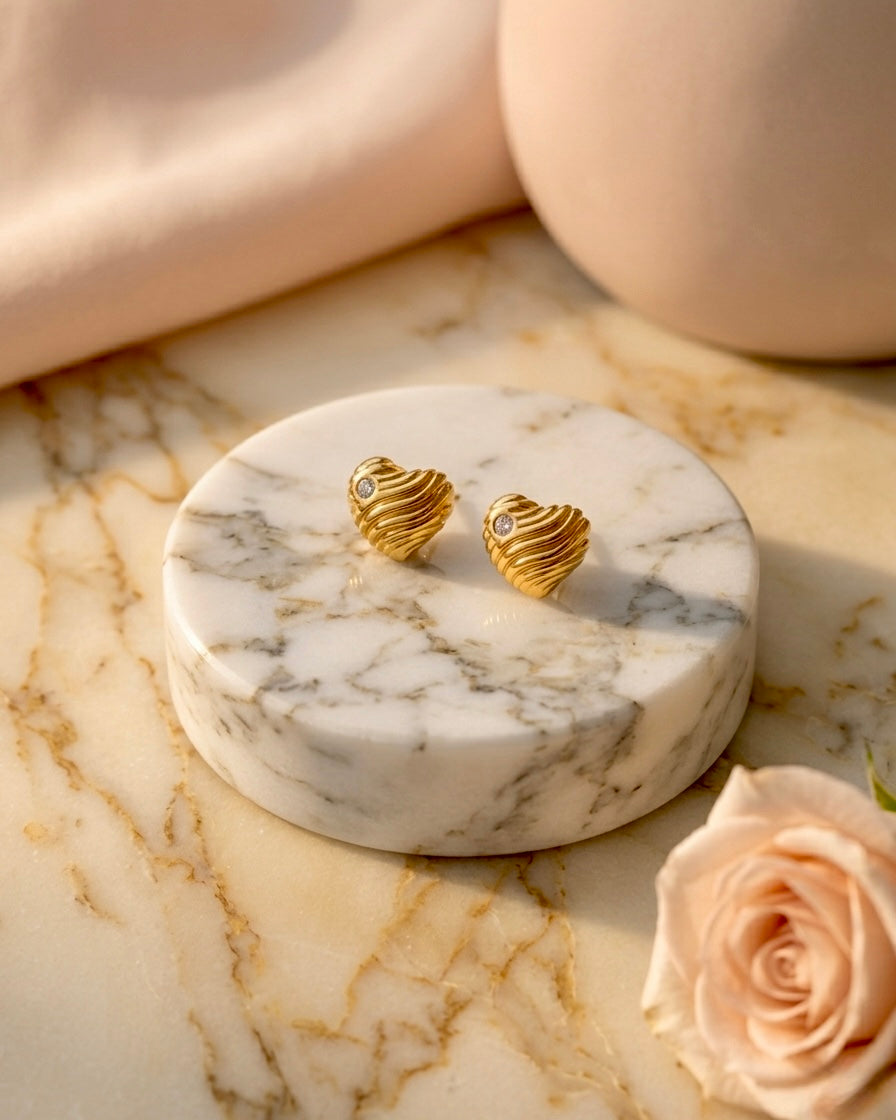 Luxe Ripple Heart Stud Earrings