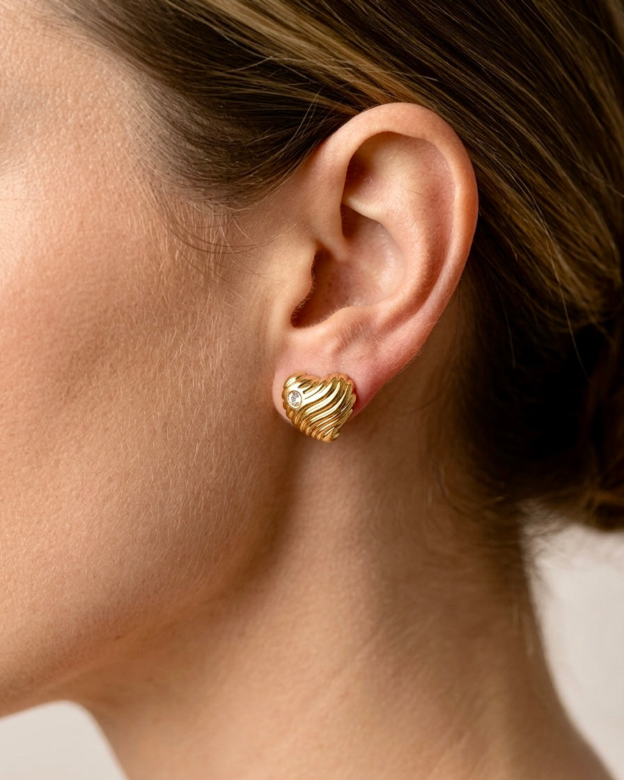 Luxe Ripple Heart Stud Earrings