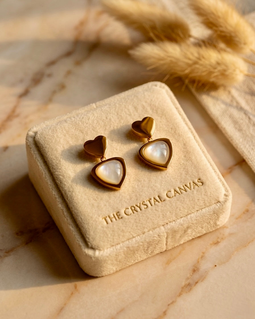 Golden Heart Pearl Stud Earrings