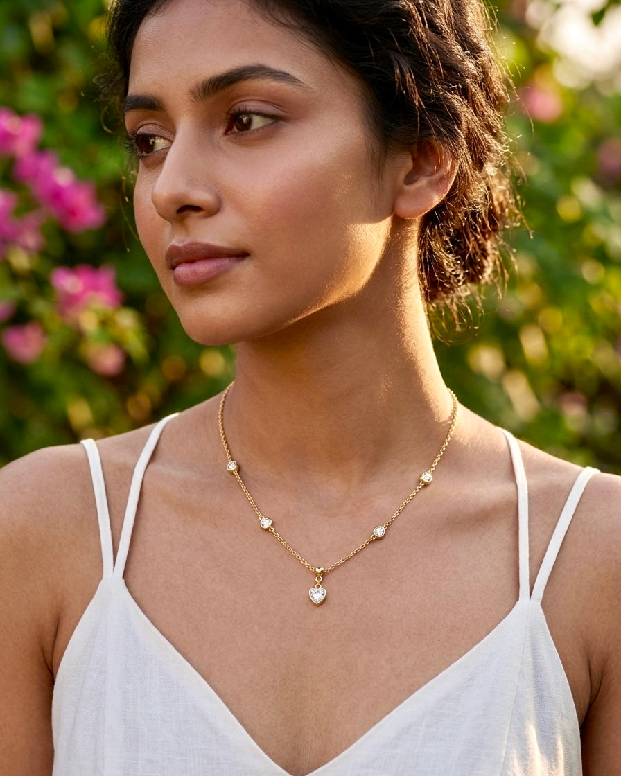 Celeste Heart Drop Crystal Necklace