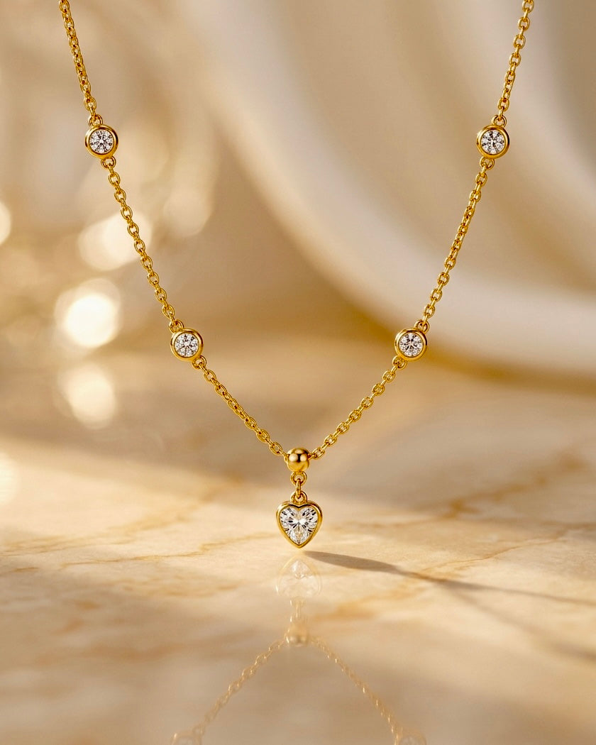 Celeste Heart Drop Crystal Necklace