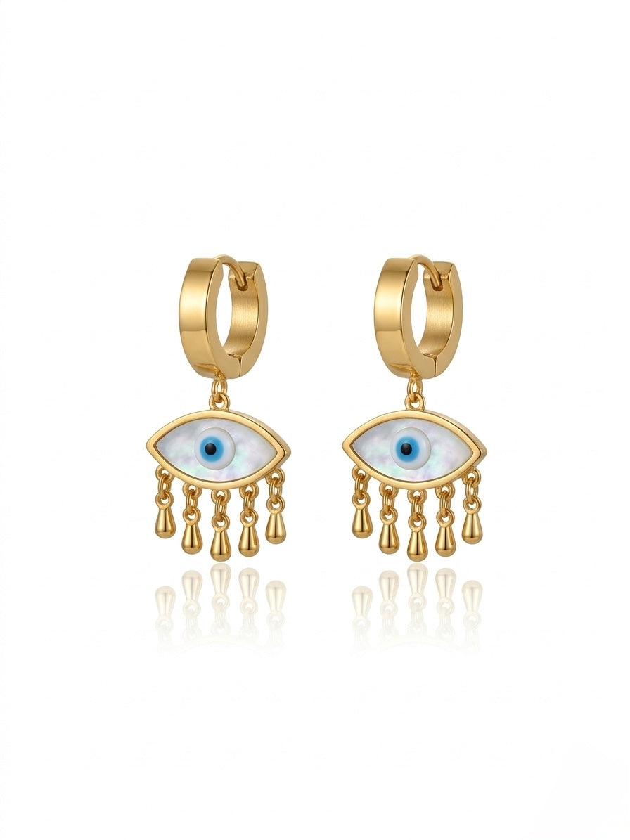 Evil Eye Charm Drop Hoop Earrings