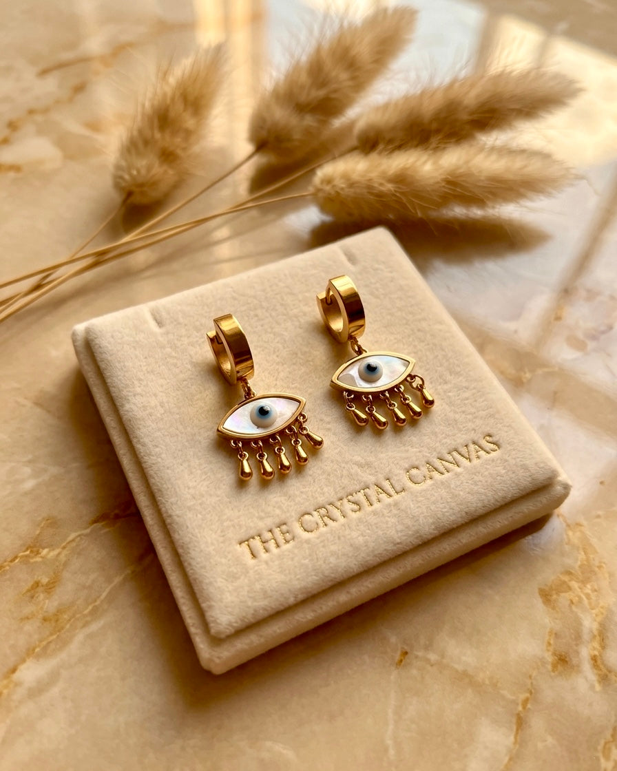 Evil Eye Charm Drop Hoop Earrings