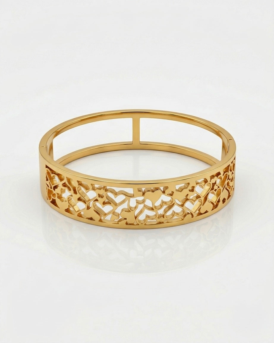 Golden Heart Lace Open Cuff Bracelet
