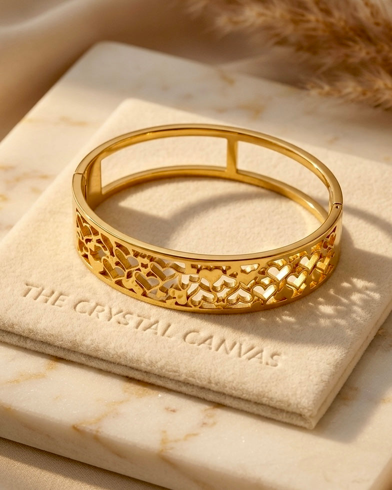 Golden Heart Lace Open Cuff Bracelet