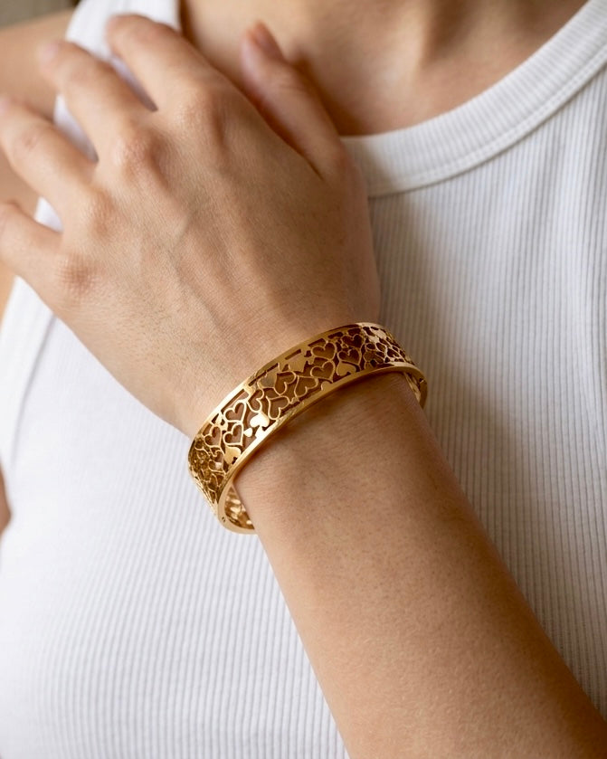 Golden Heart Lace Open Cuff Bracelet