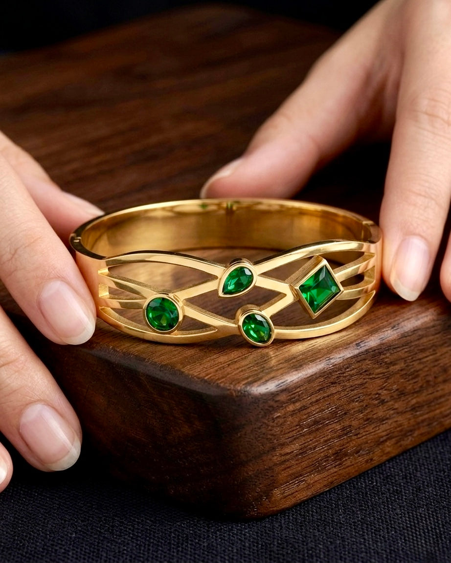 Emera Luxe Gold Crystal Cuff