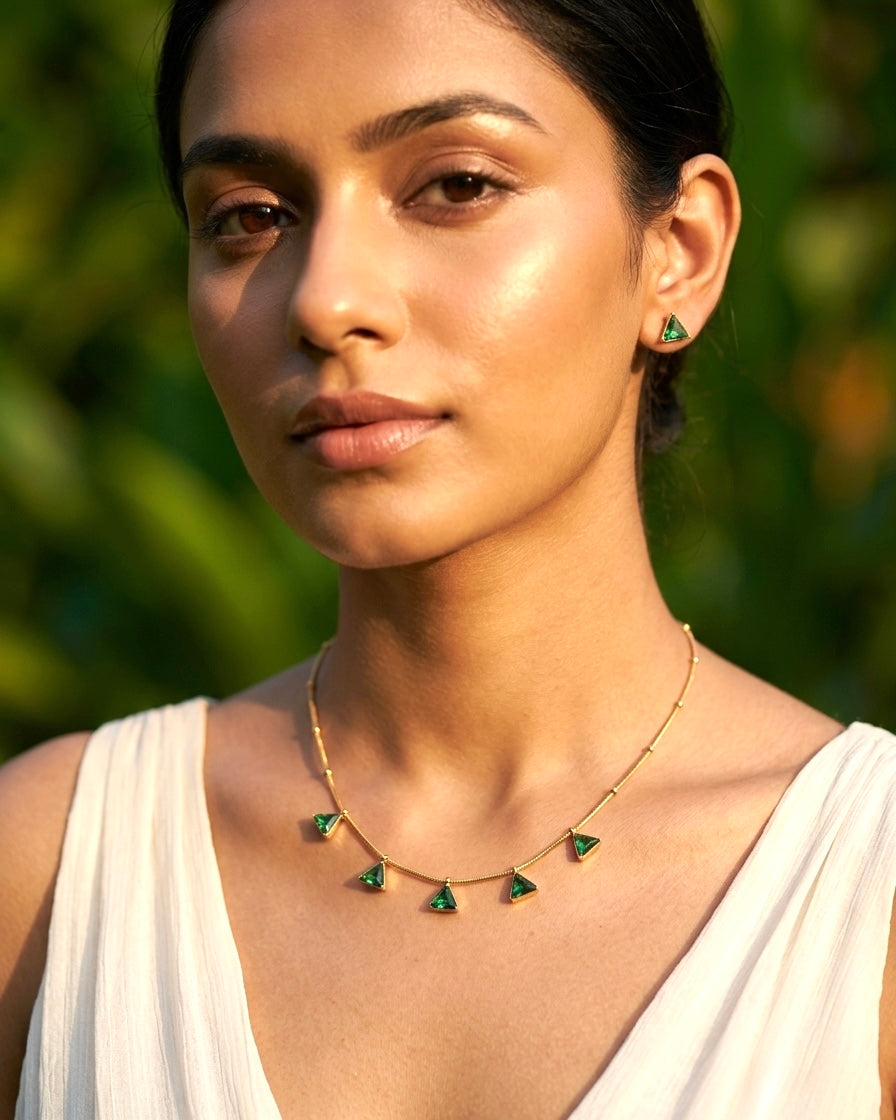 Emerald Prism Necklace & Stud Earrings Set