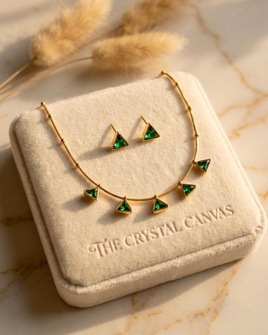Emerald Prism Necklace & Stud Earrings Set