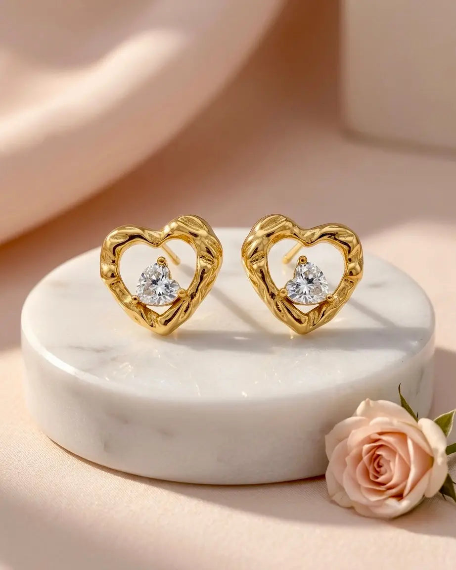 Golden Heart Glow Stud Earrings