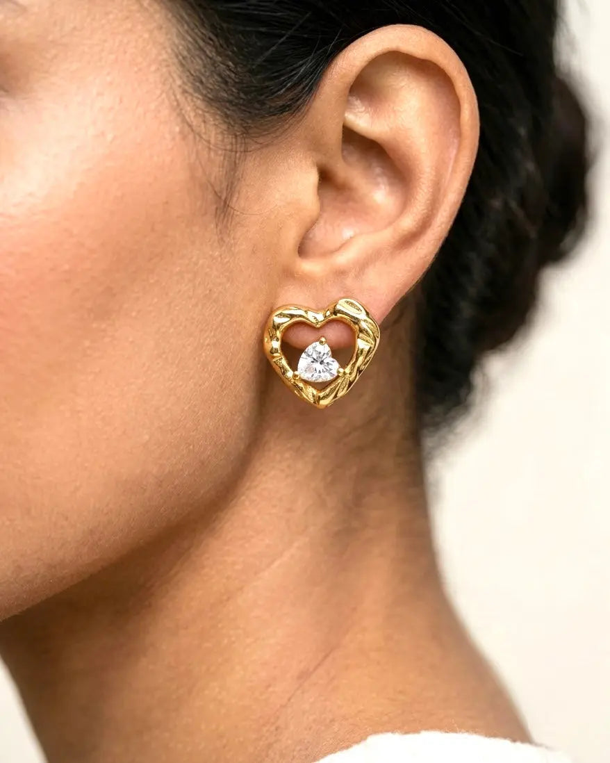 Golden Heart Glow Stud Earrings